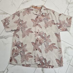 Tommy Bahama Cream & Red Floral 100% Silk Button-Down Tropical Shirt Size L